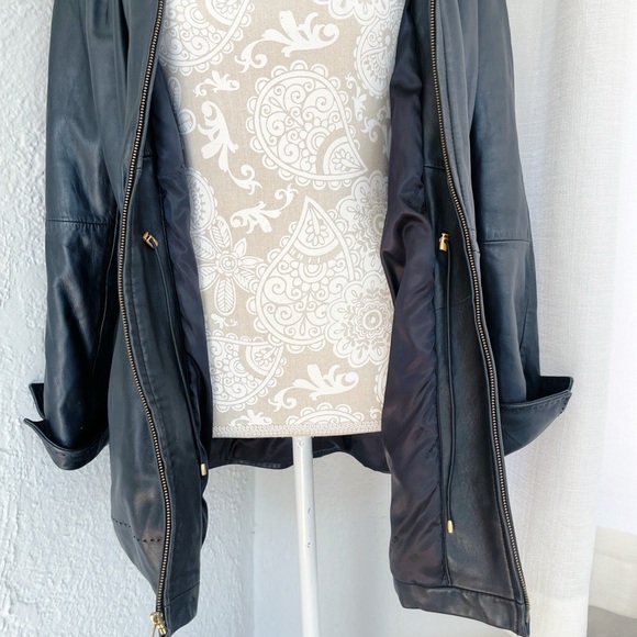 ✨ Ellen Tracy Genuine Leather Coat w/ Real Fox Fur Hood Women’s Large PRISTINE ✨ - Picture 10 of 13